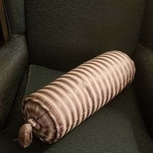 Damask Silk Brown/Cream Stripe Bolster Pillow w/Tassels